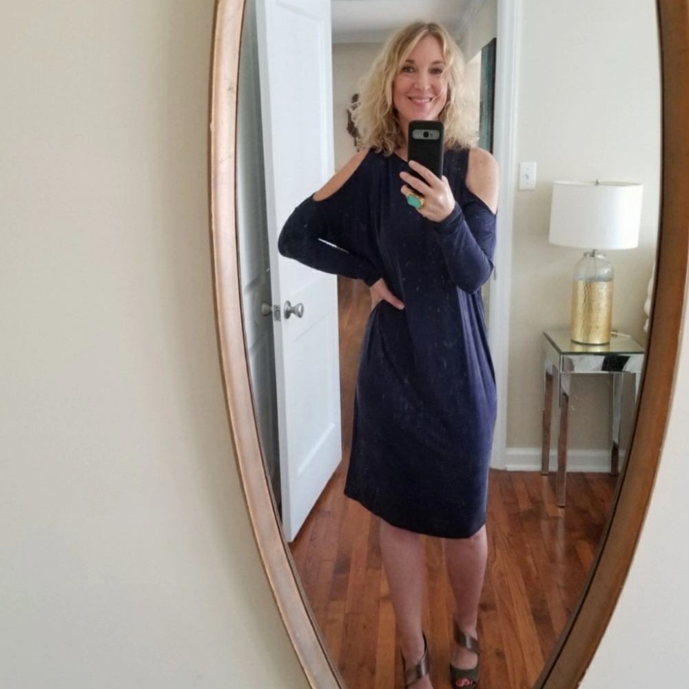 SOLD ANTHROPOLOGIE Eri + Ali Open Shoulder Indigo Dress